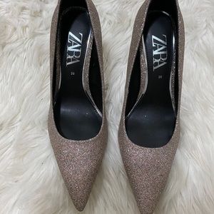 Rose gold glittery Zara pumps